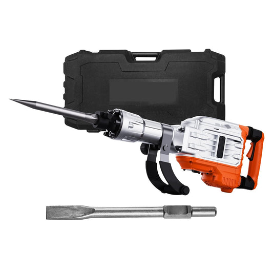 Heavy duty 2200W electric demolition hammer with carrying case and chisel attachments